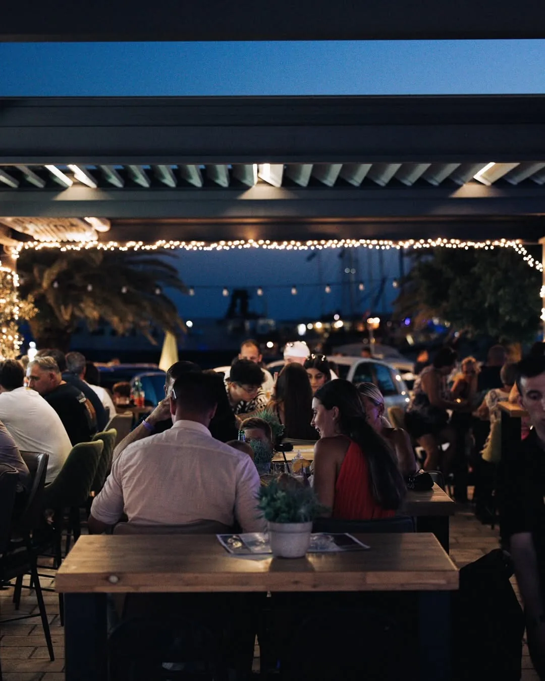 HOPS terrace at night near the Makarska waterfront